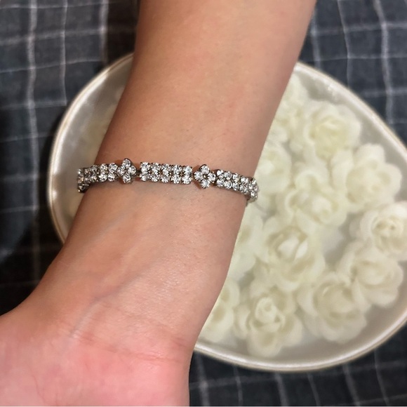 Silver Double Row Crystal Tennis Bracelet - Picture 2 of 2